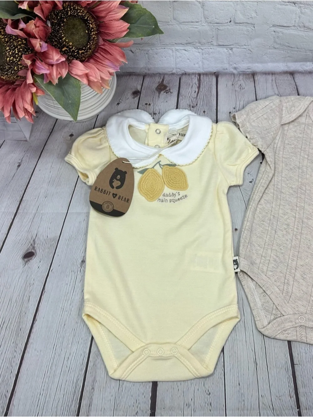 NWT Rabbit & Bear 3pc bodysuit 3-6M lemon cottagecore coquette summer sweetness